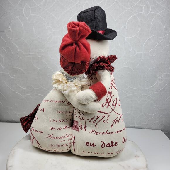 Snowman Couple Doorstop 14" Handmade Weighted Plush Winter Holiday Decor Pair - Picture 2 of 16